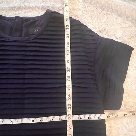 J.Crew Womens Navy Blue Short-Sleeve Crew-Neck Chiffon Ruffle Shift Dress Size 2 - Picture 10 of 10